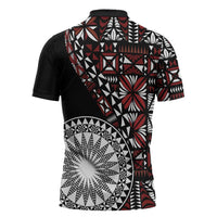 Red Tongan Ngatu Fonulei Pattern Zipper Polo Shirt LT9 - Polynesian Pride