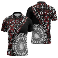 Red Tongan Ngatu Fonulei Pattern Zipper Polo Shirt LT9 - Polynesian Pride