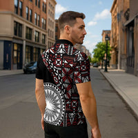 Red Tongan Ngatu Fonulei Pattern Zipper Polo Shirt LT9 - Polynesian Pride