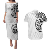 Hawaii and Japanese Culture Personalised Couples Matching Puletasi and Hawaiian Shirt With Polynesian Tribal Tattoo Style LT9 White - Polynesian Pride