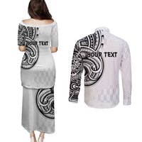Hawaii and Japanese Culture Personalised Couples Matching Puletasi and Long Sleeve Button Shirt With Polynesian Tribal Tattoo Style LT9 - Polynesian Pride