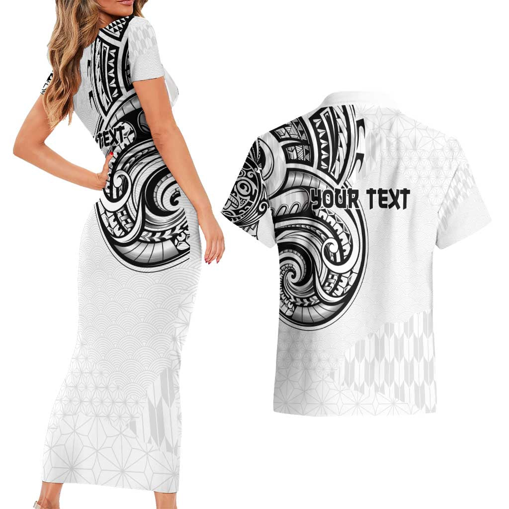 Hawaii and Japanese Culture Personalised Couples Matching Short Sleeve Bodycon Dress and Hawaiian Shirt With Polynesian Tribal Tattoo Style LT9 - Polynesian Pride