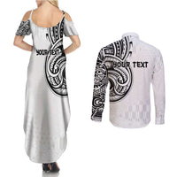 Hawaii and Japanese Culture Personalised Couples Matching Summer Maxi Dress and Long Sleeve Button Shirt With Polynesian Tribal Tattoo Style LT9 - Polynesian Pride