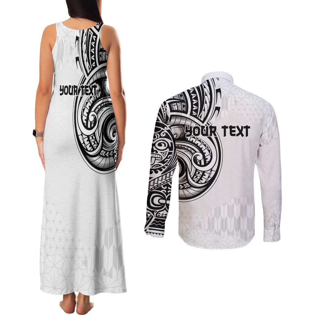 Hawaii and Japanese Culture Personalised Couples Matching Tank Maxi Dress and Long Sleeve Button Shirt With Polynesian Tribal Tattoo Style LT9 - Polynesian Pride
