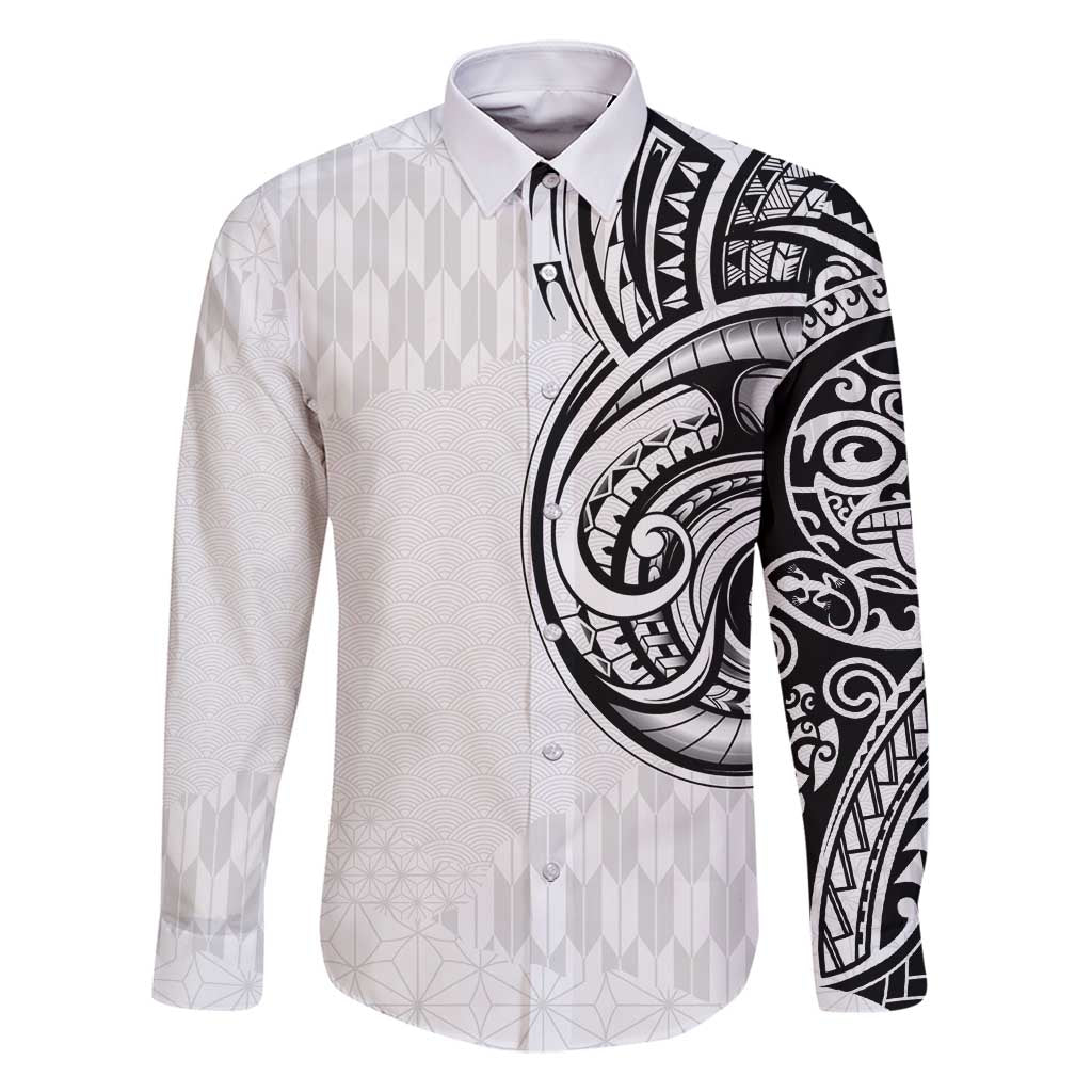 Hawaii and Japanese Culture Personalised Family Matching Long Sleeve Bodycon Dress and Hawaiian Shirt With Polynesian Tribal Tattoo Style LT9 Dad's Shirt - Long Sleeve White - Polynesian Pride
