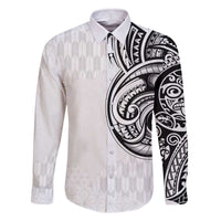 Hawaii and Japanese Culture Personalised Family Matching Off The Shoulder Long Sleeve Dress and Hawaiian Shirt With Polynesian Tribal Tattoo Style LT9 Dad's Shirt - Long Sleeve White - Polynesian Pride