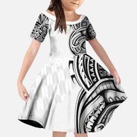 Hawaii and Japanese Culture Personalised Family Matching Off Shoulder Maxi Dress and Hawaiian Shirt With Polynesian Tribal Tattoo Style LT9 Daughter's Dress White - Polynesian Pride
