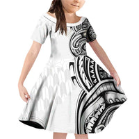 Hawaii and Japanese Culture Personalised Family Matching Off Shoulder Short Dress and Hawaiian Shirt With Polynesian Tribal Tattoo Style LT9 Daughter's Dress White - Polynesian Pride