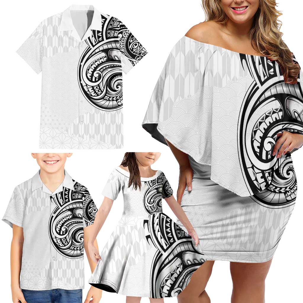 Hawaii and Japanese Culture Personalised Family Matching Off Shoulder Short Dress and Hawaiian Shirt With Polynesian Tribal Tattoo Style LT9 - Polynesian Pride