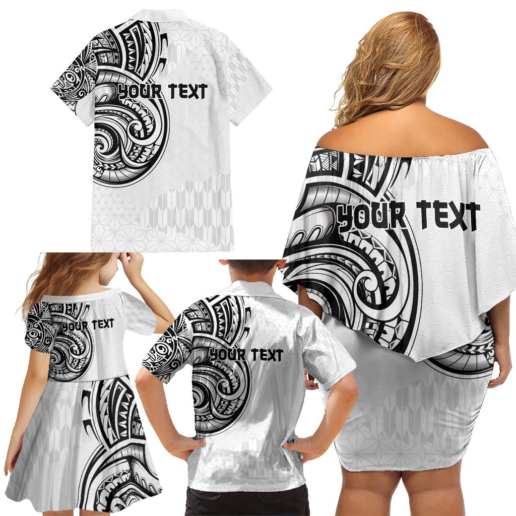 Hawaii and Japanese Culture Personalised Family Matching Off Shoulder Short Dress and Hawaiian Shirt With Polynesian Tribal Tattoo Style LT9 - Polynesian Pride