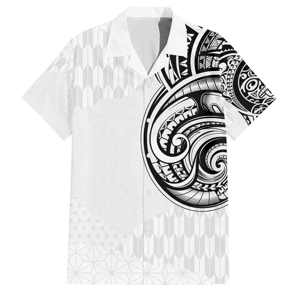 Hawaii and Japanese Culture Personalised Family Matching Puletasi and Hawaiian Shirt With Polynesian Tribal Tattoo Style LT9 Dad's Shirt - Short Sleeve White - Polynesian Pride