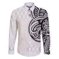 Hawaii and Japanese Culture Personalised Family Matching Tank Maxi Dress and Hawaiian Shirt With Polynesian Tribal Tattoo Style LT9 Dad's Shirt - Long Sleeve White - Polynesian Pride