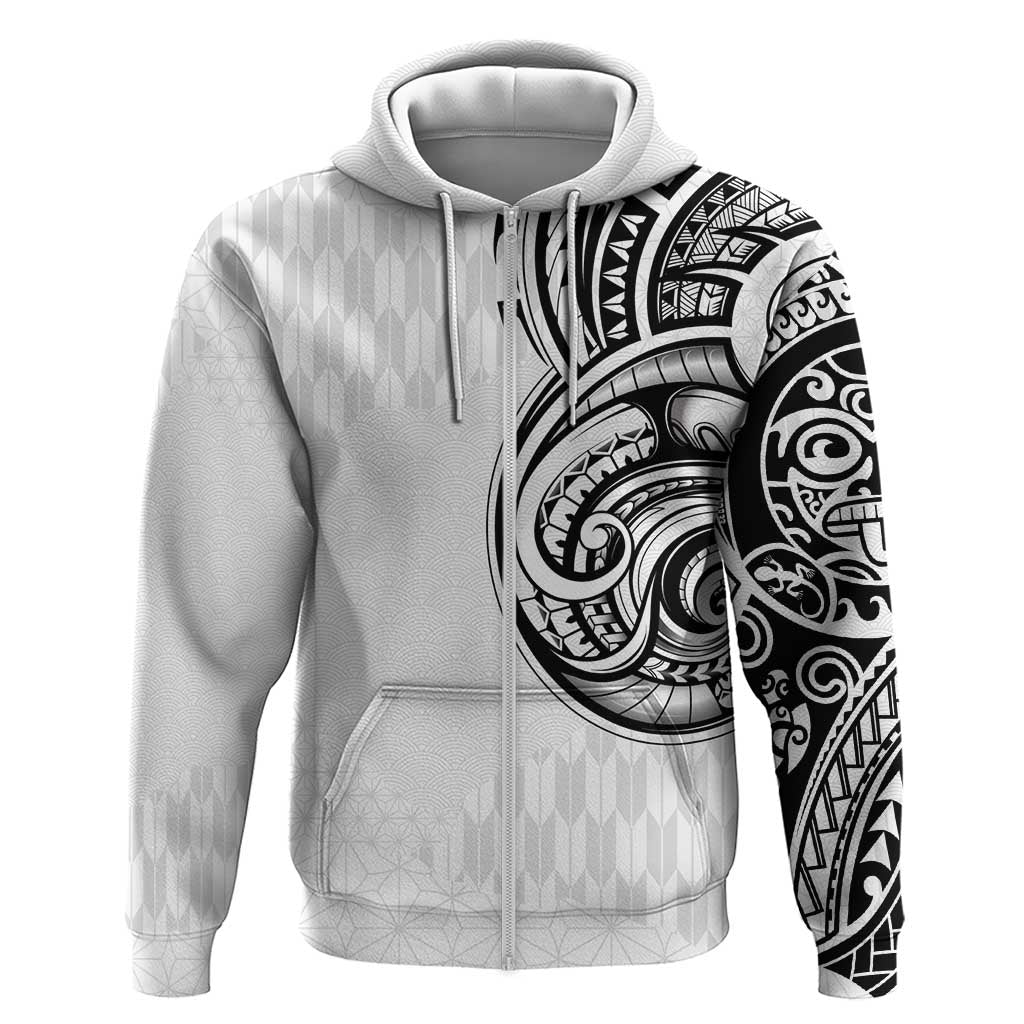 Hawaii and Japanese Culture Personalised Hoodie With Polynesian Tribal Tattoo Style LT9 Zip Hoodie White - Polynesian Pride