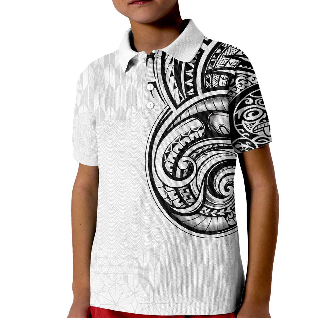 Hawaii and Japanese Culture Personalised Kid Polo Shirt With Polynesian Tribal Tattoo Style LT9 Kid White - Polynesian Pride
