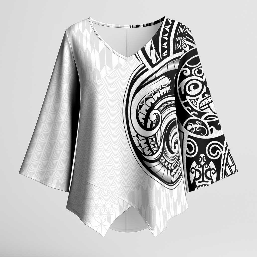 Hawaii and Japanese Culture Personalised Kimono Sleeve Blouse With Polynesian Tribal Tattoo Style LT9 Female White - Polynesian Pride