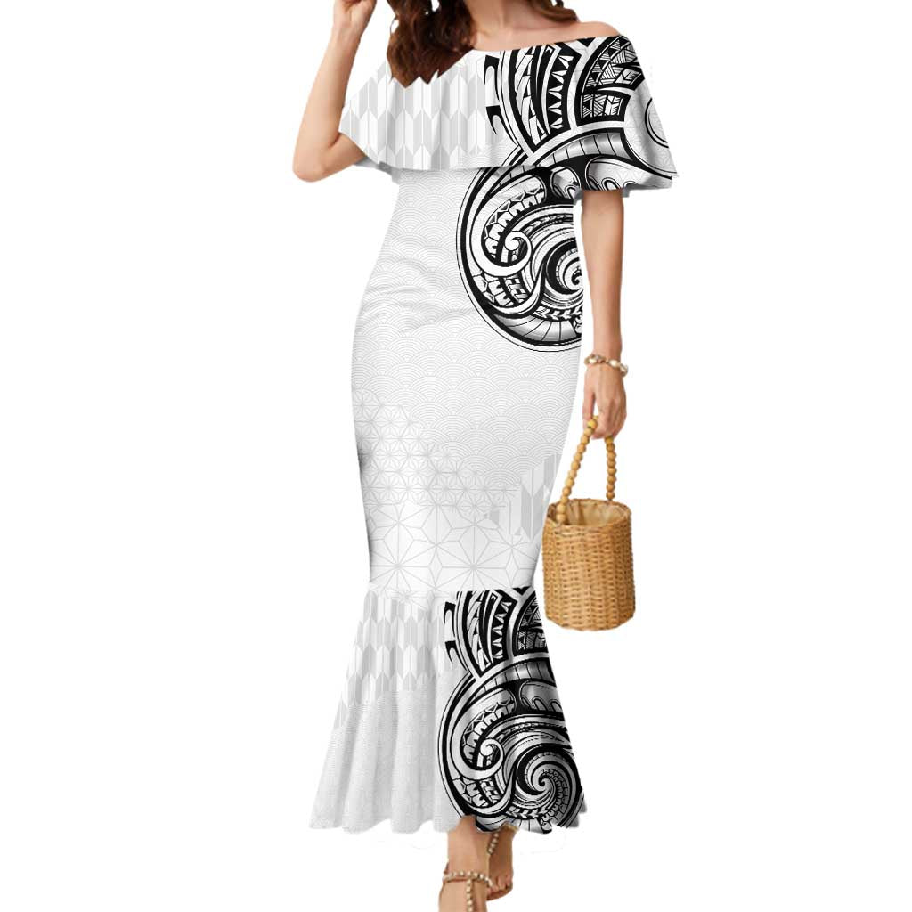 Hawaii and Japanese Culture Personalised Mermaid Dress With Polynesian Tribal Tattoo Style LT9 Women White - Polynesian Pride