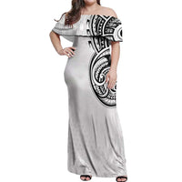 Hawaii and Japanese Culture Personalised Off Shoulder Maxi Dress With Polynesian Tribal Tattoo Style LT9 Women White - Polynesian Pride