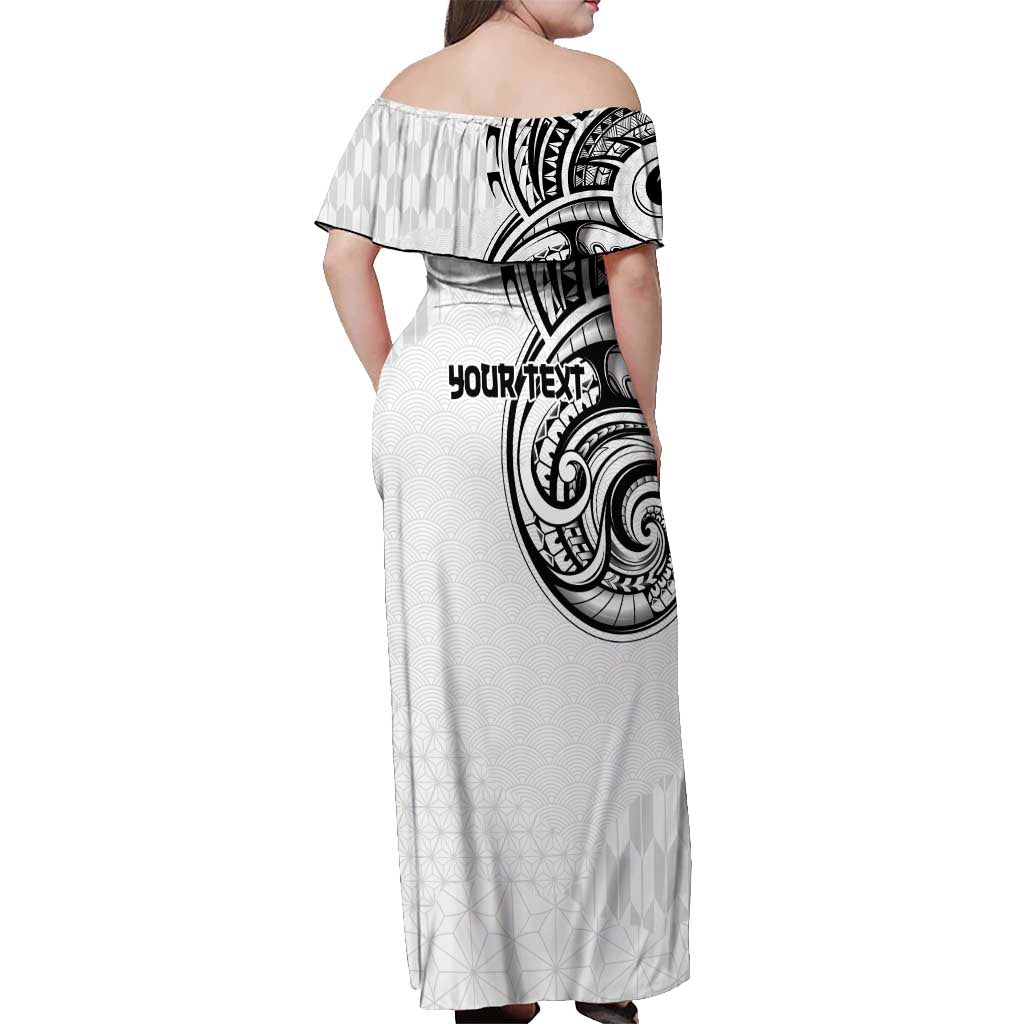 Hawaii and Japanese Culture Personalised Off Shoulder Maxi Dress With Polynesian Tribal Tattoo Style LT9 - Polynesian Pride