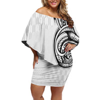 Hawaii and Japanese Culture Personalised Off Shoulder Short Dress With Polynesian Tribal Tattoo Style LT9 Women White - Polynesian Pride