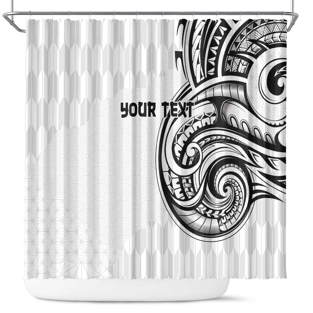Hawaii and Japanese Culture Personalised Shower Curtain With Polynesian Tribal Tattoo Style LT9 White - Polynesian Pride