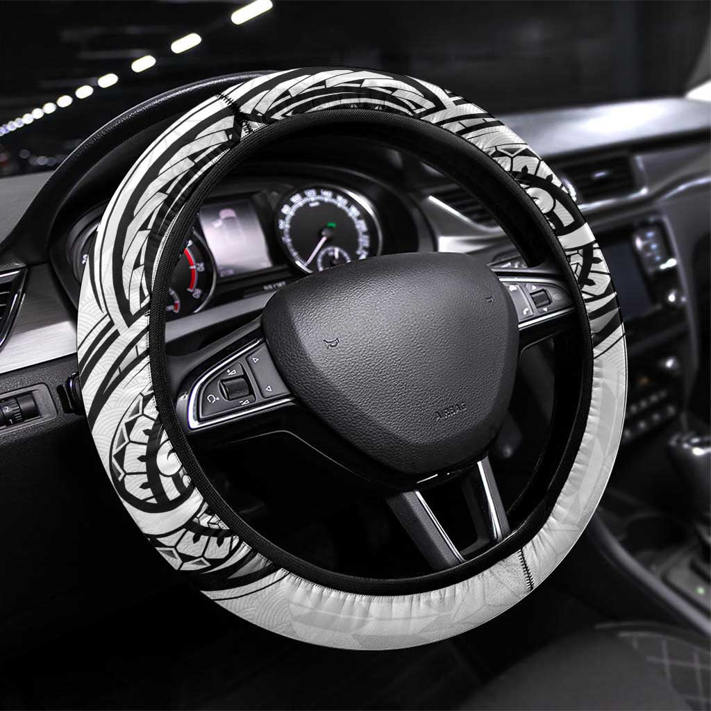 Hawaii and Japanese Culture Steering Wheel Cover With Polynesian Tribal Tattoo Style LT9 Universal Fit White - Polynesian Pride