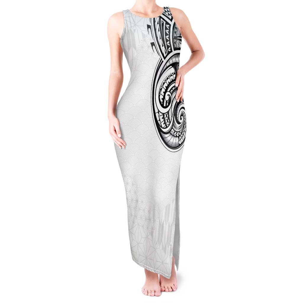 Hawaii and Japanese Culture Personalised Tank Maxi Dress With Polynesian Tribal Tattoo Style LT9 Women White - Polynesian Pride