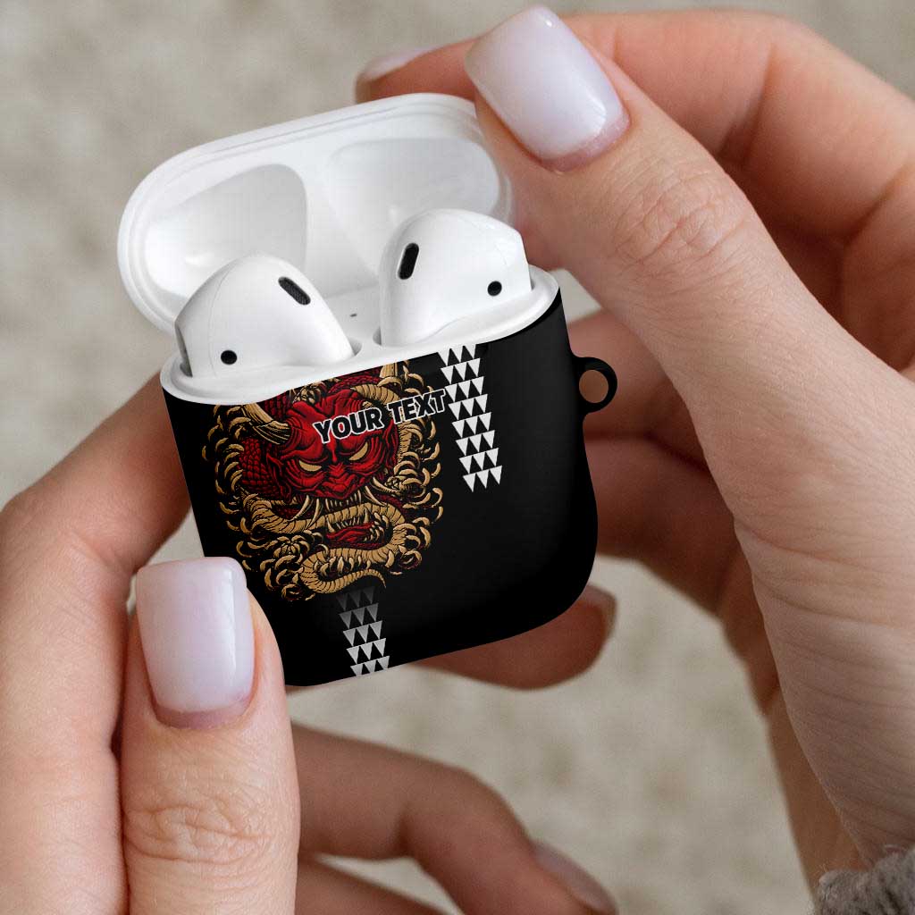 Hawaii and Japanese Oni Mask Personalised AirPods Case Kakau Pattern Dark Art Style - Polynesian Pride