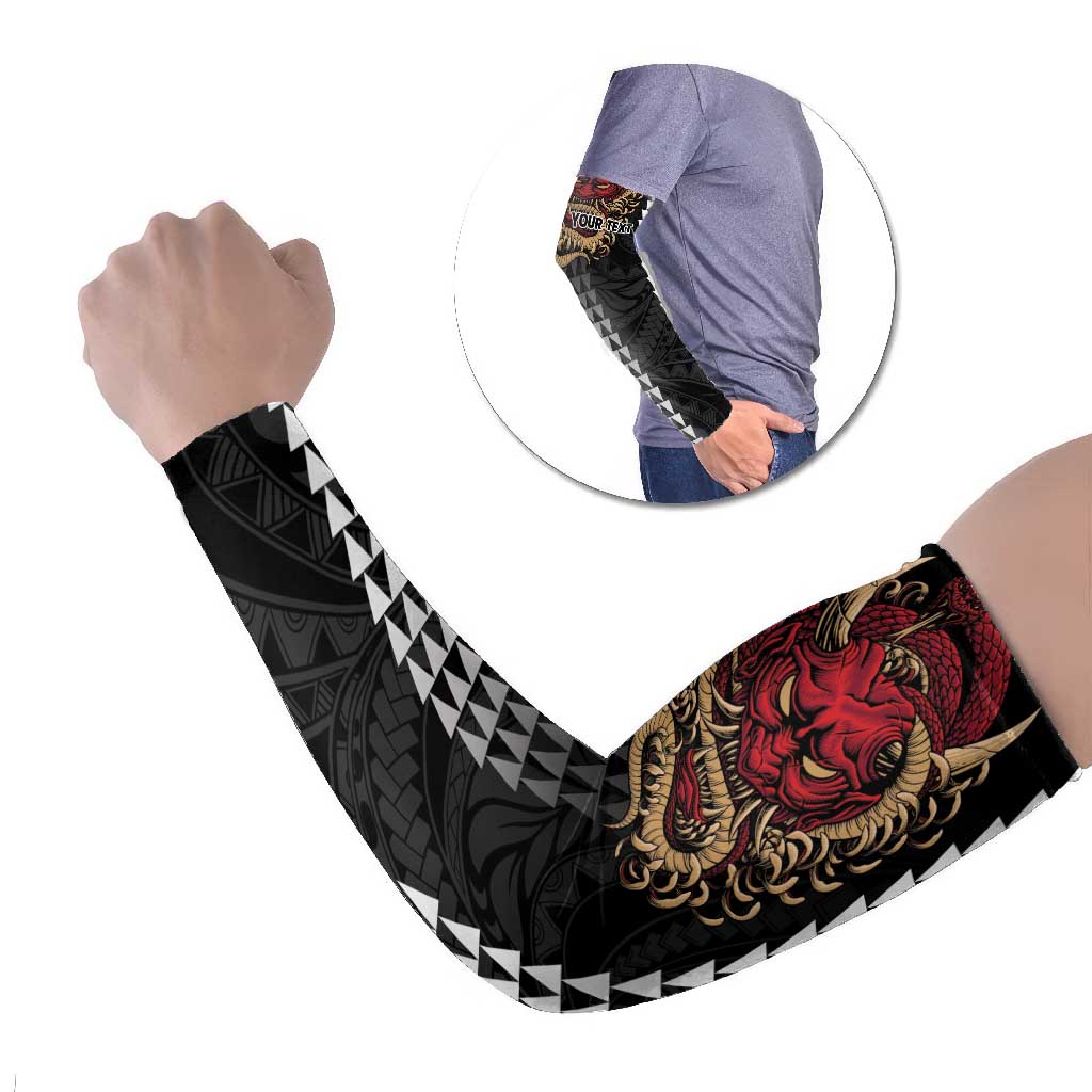 Hawaii and Japanese Oni Mask Personalised Arm Sleeves Kakau Pattern Dark Art Style - Polynesian Pride