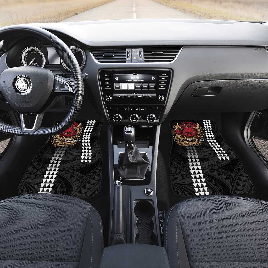 Hawaii and Japanese Oni Mask Personalised Car Mats Kakau Pattern Dark Art Style