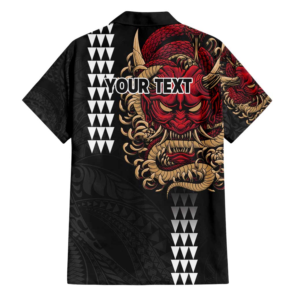 Hawaii and Japanese Oni Mask Personalised Family Matching Off Shoulder Maxi Dress and Hawaiian Shirt Kakau Pattern Dark Art Style LT9 - Polynesian Pride