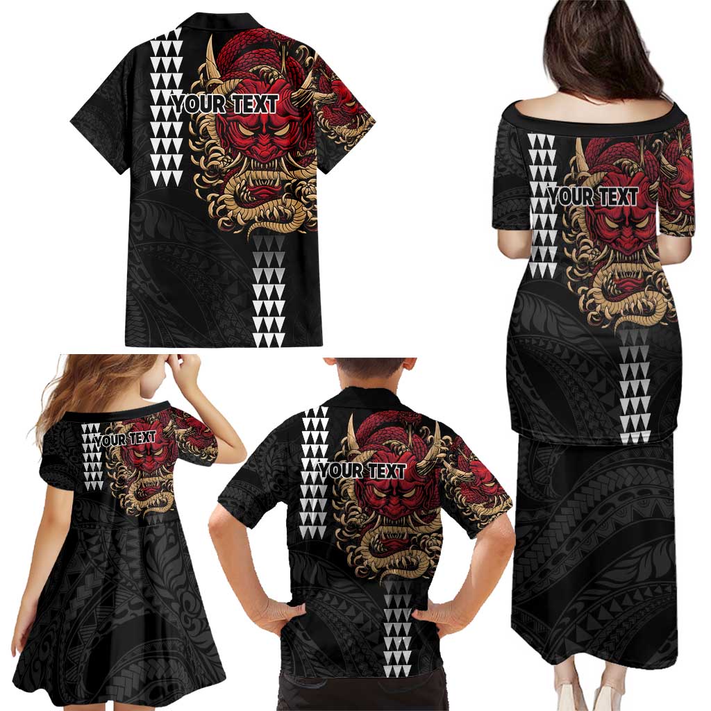 Hawaii and Japanese Oni Mask Personalised Family Matching Puletasi and Hawaiian Shirt Kakau Pattern Dark Art Style LT9 - Polynesian Pride