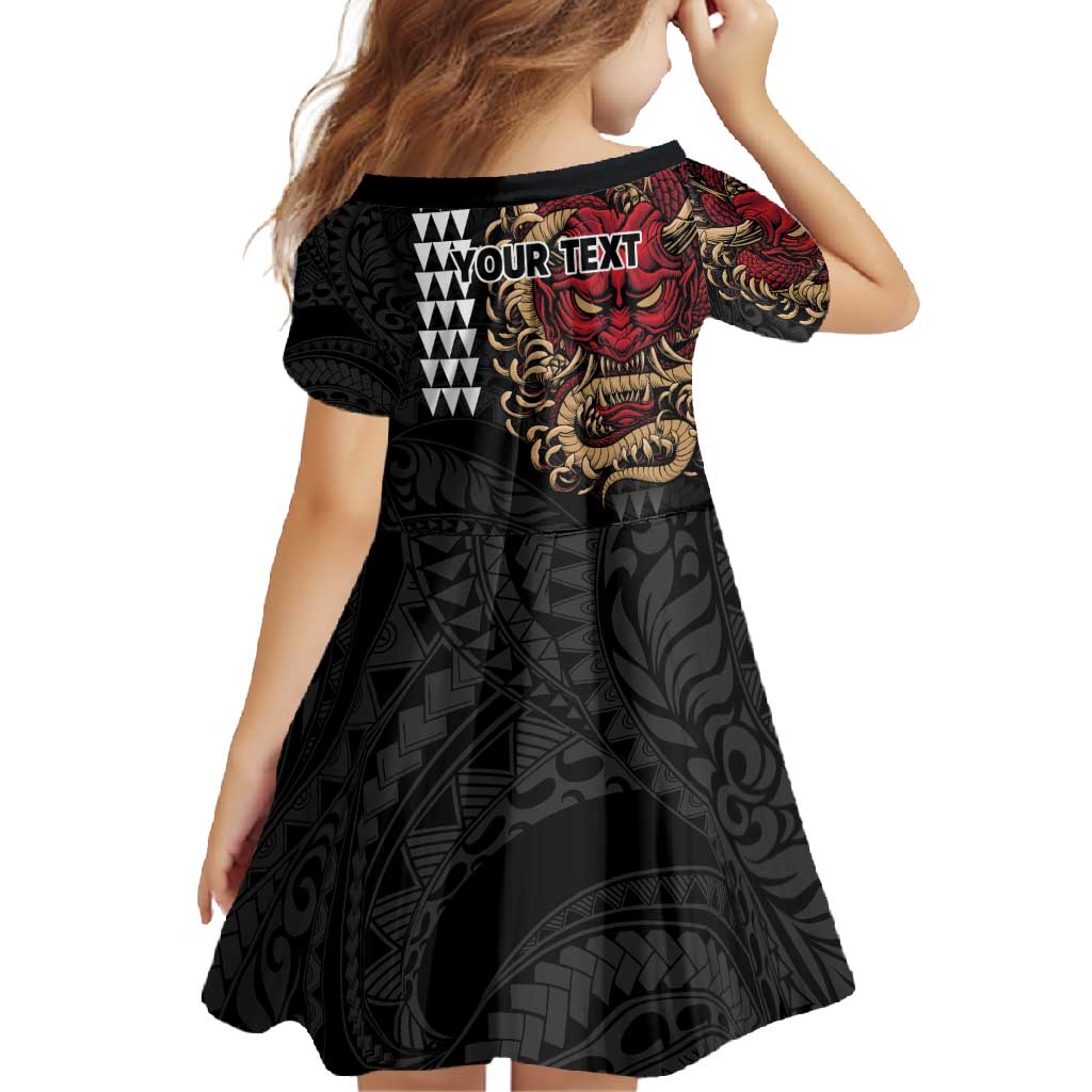 Hawaii and Japanese Oni Mask Personalised Family Matching Summer Maxi Dress and Hawaiian Shirt Kakau Pattern Dark Art Style LT9 - Polynesian Pride