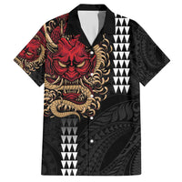 Hawaii and Japanese Oni Mask Personalised Hawaiian Shirt Kakau Pattern Dark Art Style
