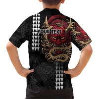 Hawaii and Japanese Oni Mask Personalised Kid Hawaiian Shirt Kakau Pattern Dark Art Style LT9 - Polynesian Pride