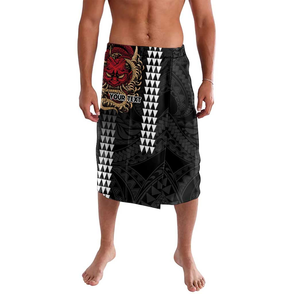 Hawaii and Japanese Oni Mask Personalised Lavalava Kakau Pattern Dark Art Style