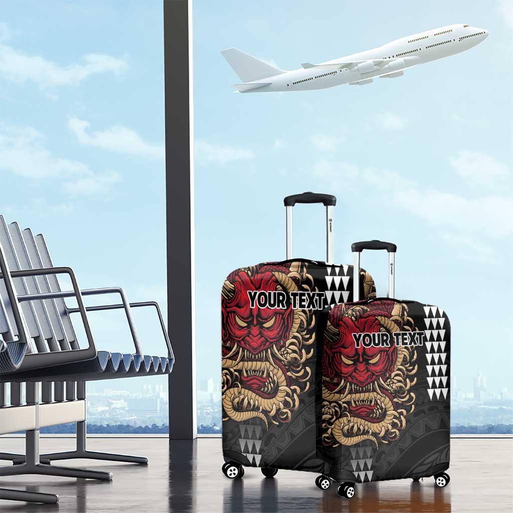 Hawaii and Japanese Oni Mask Personalised Luggage Cover Kakau Pattern Dark Art Style