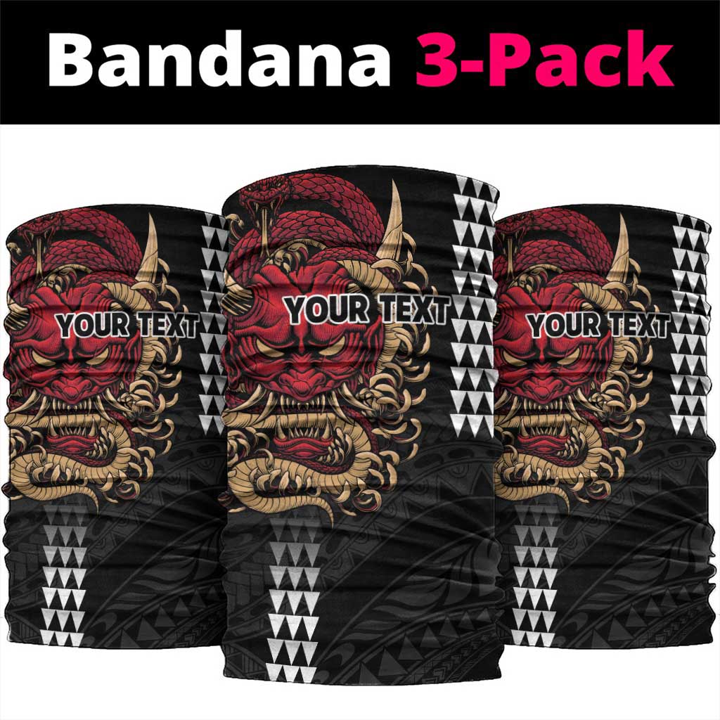 Hawaii and Japanese Oni Mask Personalised Neck Gaiter Kakau Pattern Dark Art Style - Polynesian Pride