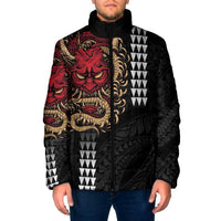 Hawaii and Japanese Oni Mask Personalised Padded Jacket Kakau Pattern Dark Art Style LT9 Men Black - Polynesian Pride