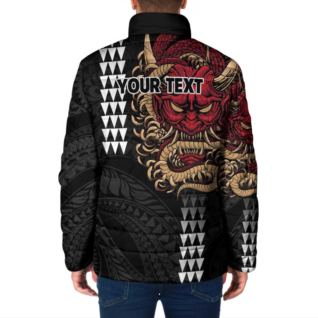 Hawaii and Japanese Oni Mask Personalised Padded Jacket Kakau Pattern Dark Art Style LT9 - Polynesian Pride