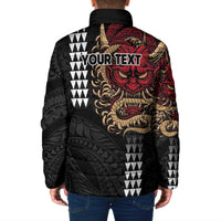 Hawaii and Japanese Oni Mask Personalised Padded Jacket Kakau Pattern Dark Art Style LT9 - Polynesian Pride