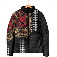 Hawaii and Japanese Oni Mask Personalised Padded Jacket Kakau Pattern Dark Art Style LT9 - Polynesian Pride