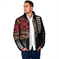 Hawaii and Japanese Oni Mask Personalised Padded Jacket Kakau Pattern Dark Art Style LT9 - Polynesian Pride