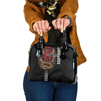Hawaii and Japanese Oni Mask Personalised Shoulder Handbag Kakau Pattern Dark Art Style