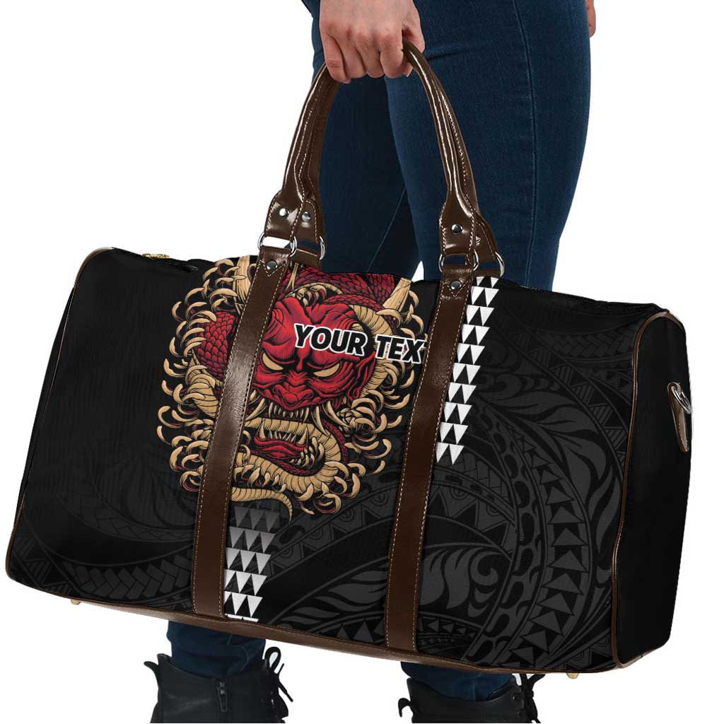 Hawaii and Japanese Oni Mask Personalised Travel Bag Kakau Pattern Dark Art Style - Polynesian Pride