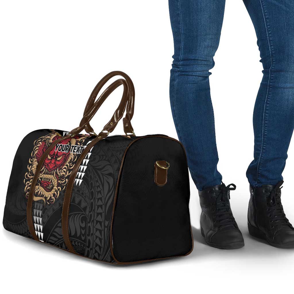 Hawaii and Japanese Oni Mask Personalised Travel Bag Kakau Pattern Dark Art Style - Polynesian Pride