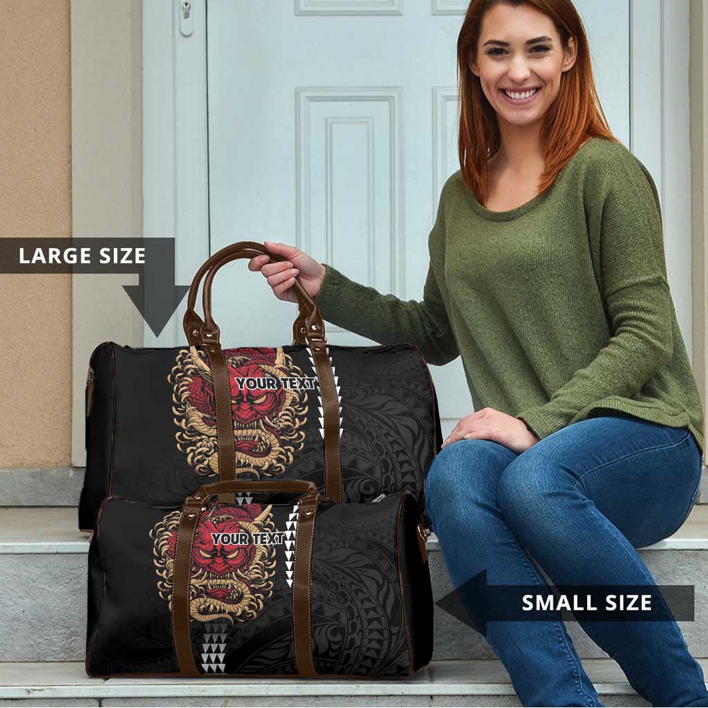Hawaii and Japanese Oni Mask Personalised Travel Bag Kakau Pattern Dark Art Style - Polynesian Pride