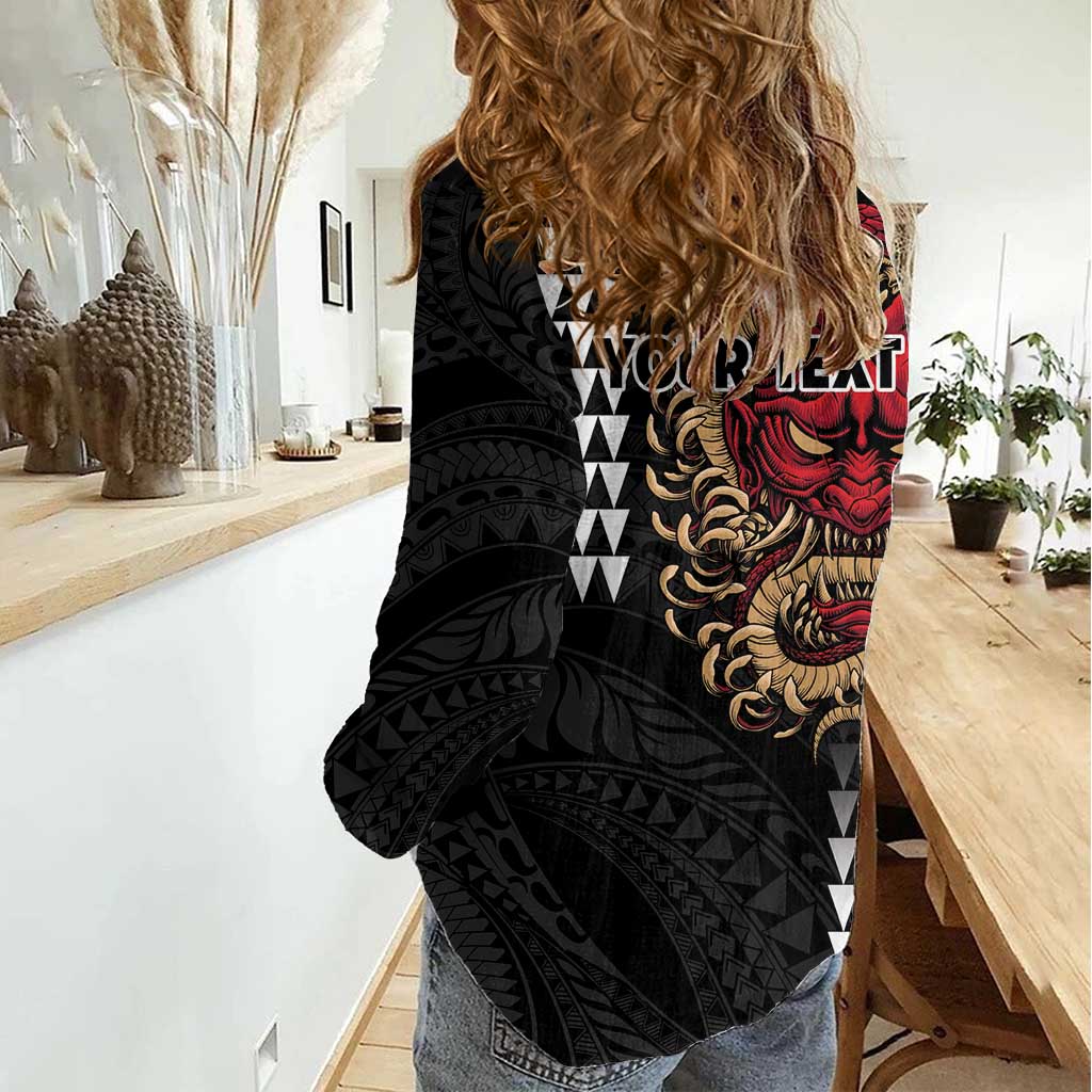 Hawaii and Japanese Oni Mask Personalised Women Casual Shirt Kakau Pattern Dark Art Style