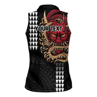 Hawaii and Japanese Oni Mask Personalised Women Sleeveless Polo Shirt Kakau Pattern Dark Art Style LT9 - Polynesian Pride