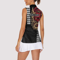 Hawaii and Japanese Oni Mask Personalised Women Sleeveless Polo Shirt Kakau Pattern Dark Art Style LT9 - Polynesian Pride