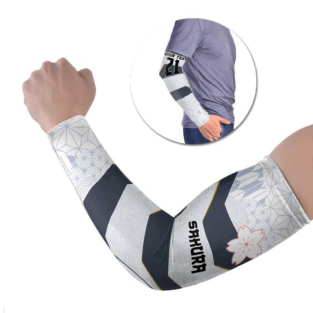 Japan Pacific Rugby 2022-23 Custom Arm Sleeves Black Sakura Japanese Wave Pattern - Polynesian Pride
